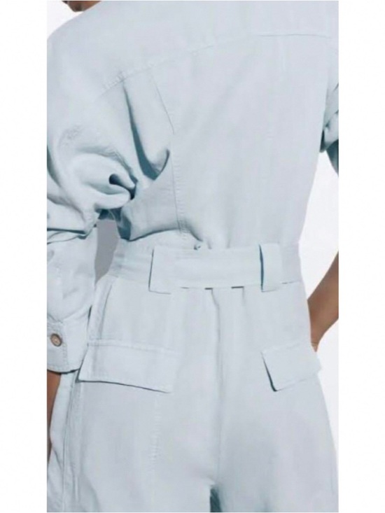 ZARA WIDE LINEN BLEND CARGO JUMPSUIT - Picture 3 of 4
